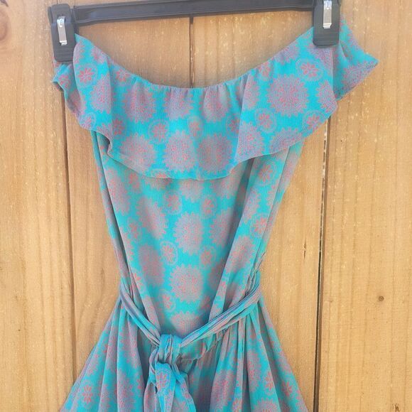 Strapless Sundress, Medium, Teal & Orange - Picture 3 of 4